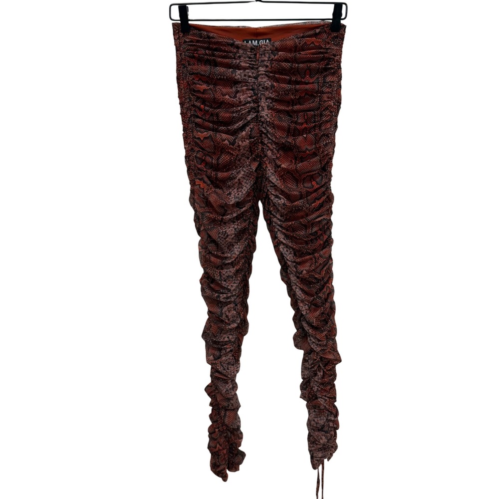 I.AM.GIA Red Snakeskin Ruched Mesh Leggings High Waisted Stacked Pants Small